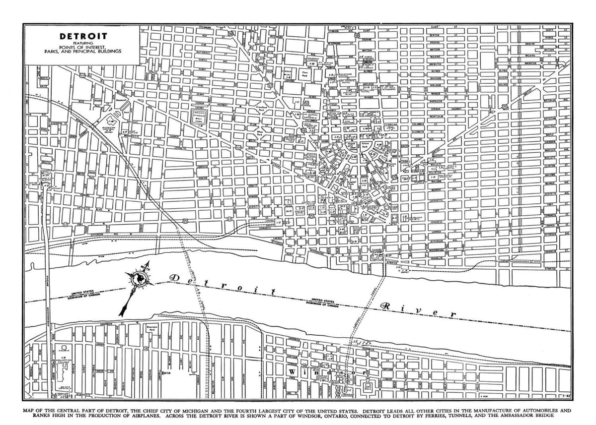 Detroit rúa da Cidade mapa