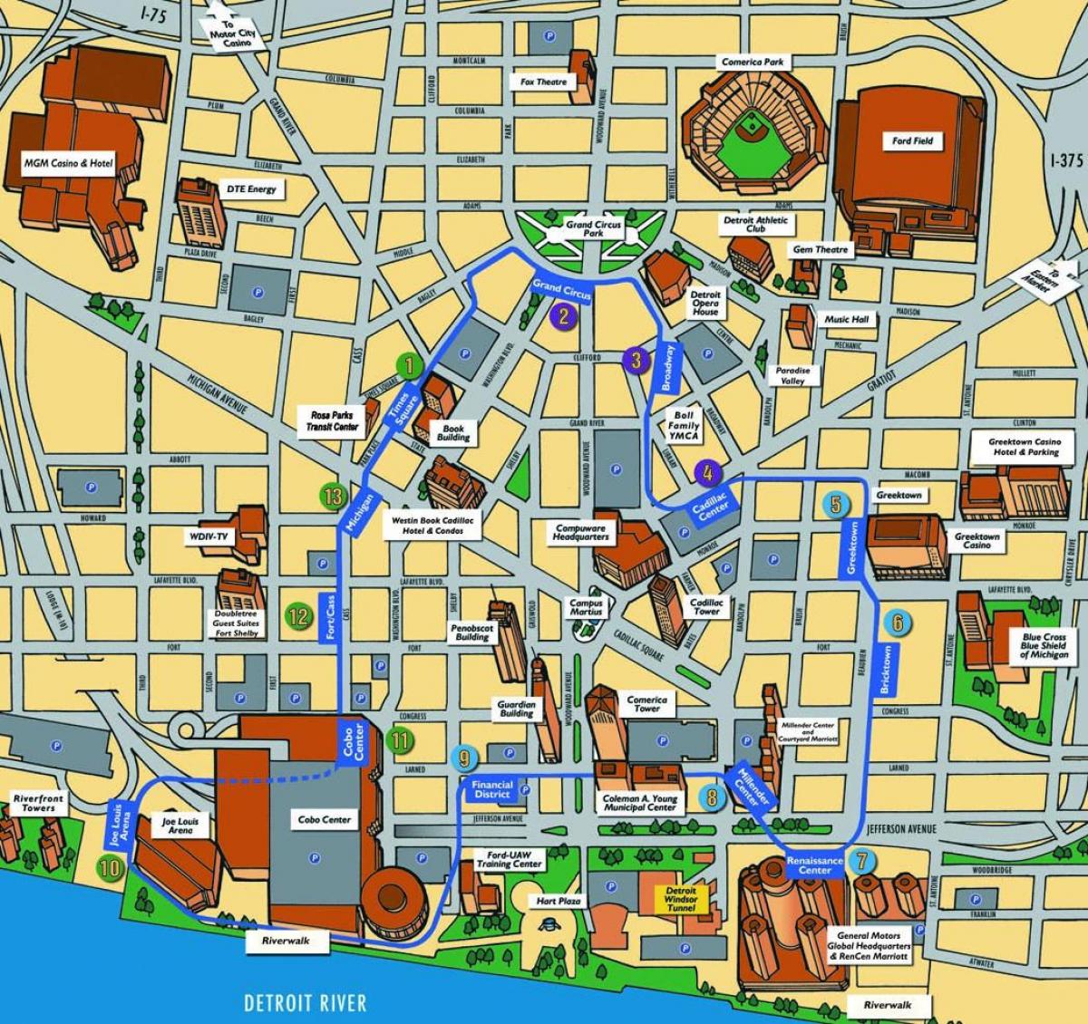 Detroit atraccións mapa
