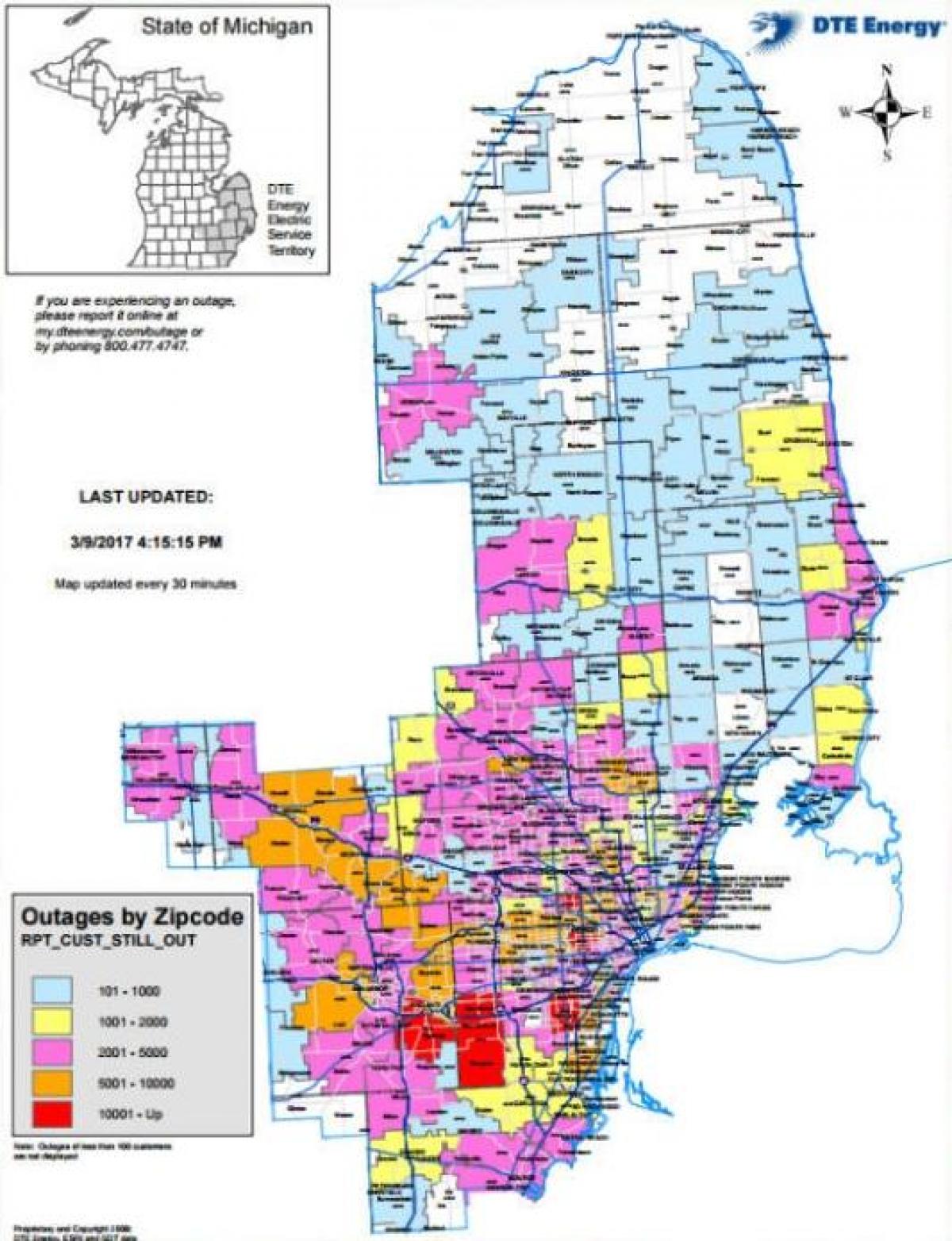 Detroit edison caída de enerxía mapa