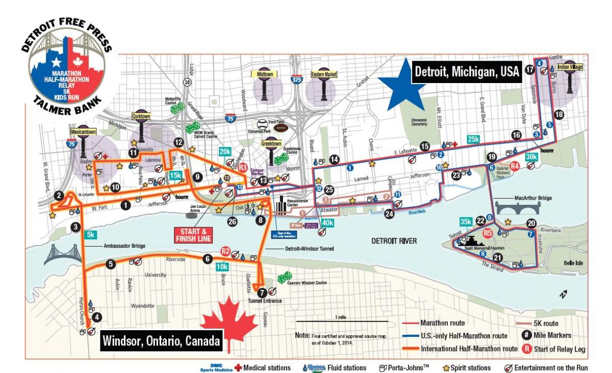 mapa de Detroit maratón